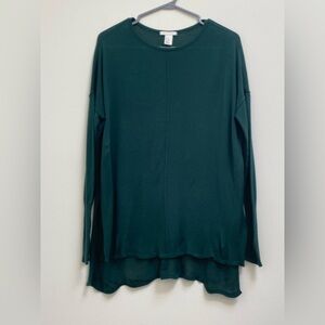 H&M Dark Green Sheet Long Sleeve Layered Hem Tee, XS